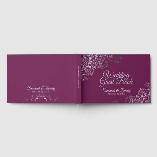 Silver Frilly Filigree Elegant Cassis Wedding Gastenboek (Volledig)