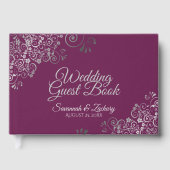 Silver Frilly Filigree Elegant Cassis Wedding Gastenboek (Voorkant)