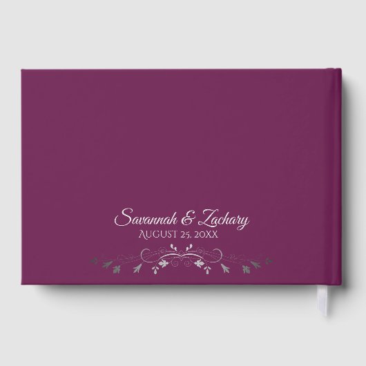 Silver Frilly Filigree Elegant Cassis Wedding Gastenboek (Achterkant)