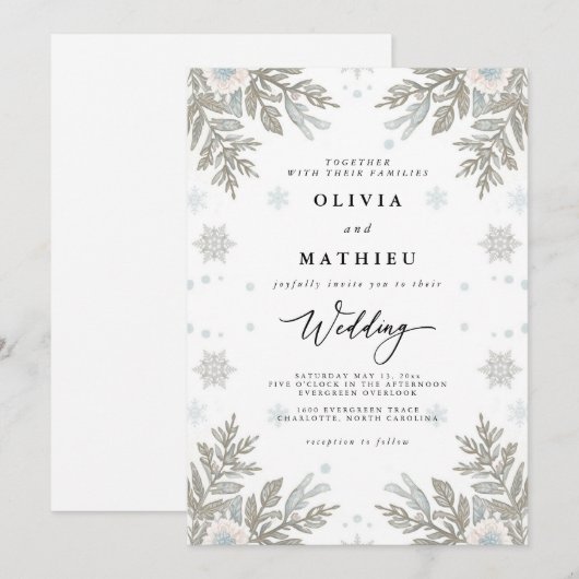 Silver Frosted Winter Wedding Kaart (Voorkant / Achterkant)