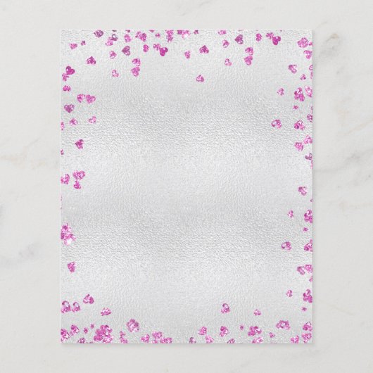 Silver fuchsia harten budget bruiloft uitnodiging flyer (Achterkant)