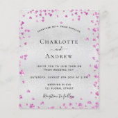 Silver fuchsia harten budget bruiloft uitnodiging flyer (Voorkant)