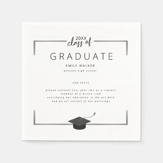 Silver Fun Facts Afstudeerfeest Servet (Voorkant)