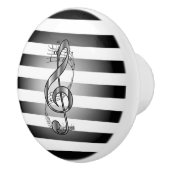 Silver G Clef ~ Musical Scroll ~ B/W Striped ~*~ Keramische Knop (Rechts)