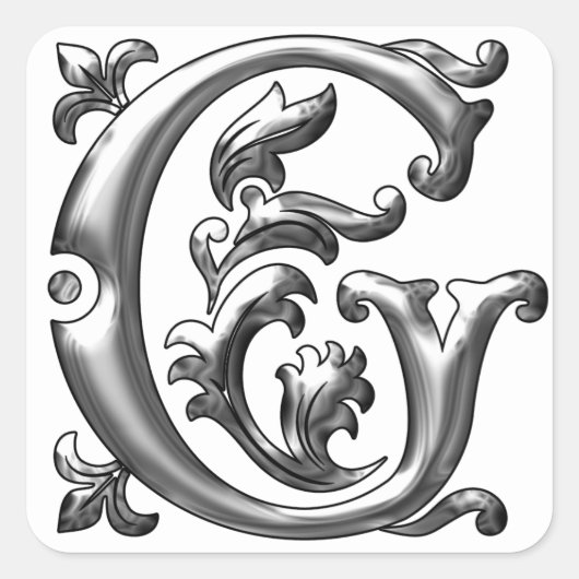 Silver G Monogram/Initiaal G L Letter Sticker (Voorkant)