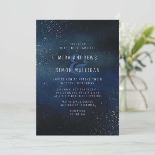 Silver Galaxy Wedding Invitation Kaart (Staand voorkant)