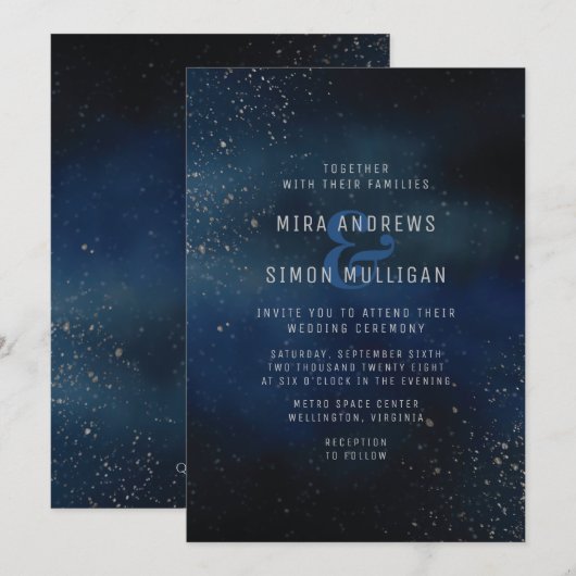 Silver Galaxy Wedding Invitation Kaart (Voorkant / Achterkant)