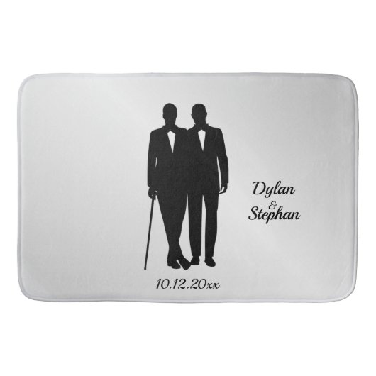 Silver Gay Wedding Grooms met Namen en Datum Badmat (Voorkant)