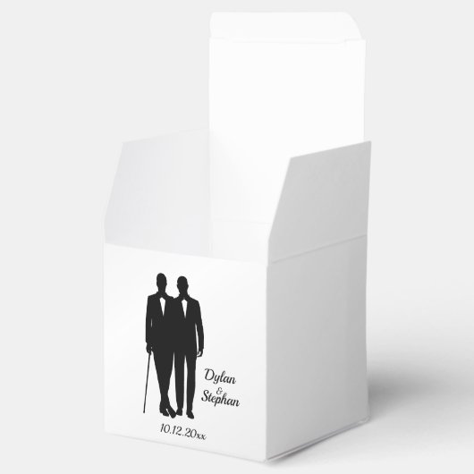 Silver Gay Wedding Grooms met Namen en Datum Bedankdoosjes (Geopend)