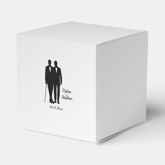 Silver Gay Wedding Grooms met Namen en Datum Bedankdoosjes (Achterkant)