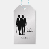 Silver Gay Wedding Grooms met Namen en Datum Cadeaulabel (Voorkant)