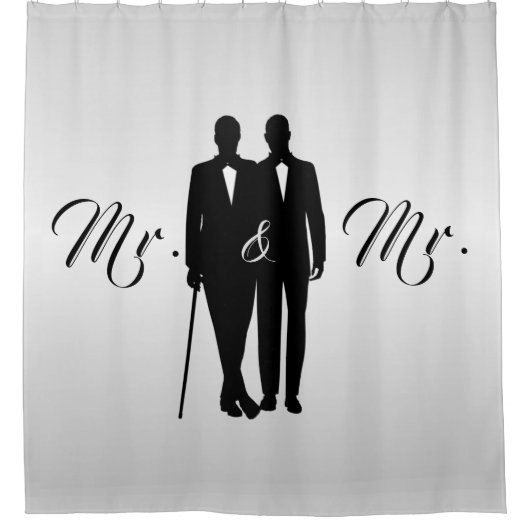 Silver Gay Wedding Grooms met Namen en Datum Douchegordijn (Voorkant)