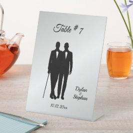 Silver Gay Wedding Grooms met Namen en Datum Reclamebord Met Voetstuk