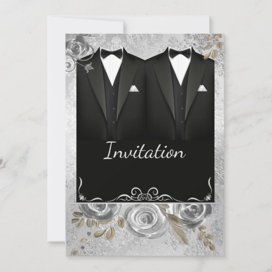 Silver Gay Wedding Uitnodiging (Voorkant)