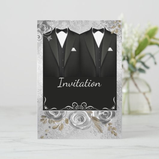 Silver Gay Wedding Uitnodiging (Staand voorkant)