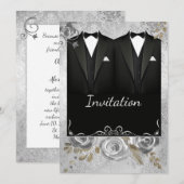 Silver Gay Wedding Uitnodiging (Voorkant / Achterkant)