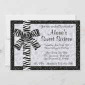 Silver Gedrukte glitter nodigt u uit met Zebra Pri Kaart (Voorkant)