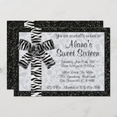 Silver Gedrukte glitter nodigt u uit met Zebra Pri Kaart (Voorkant / Achterkant)