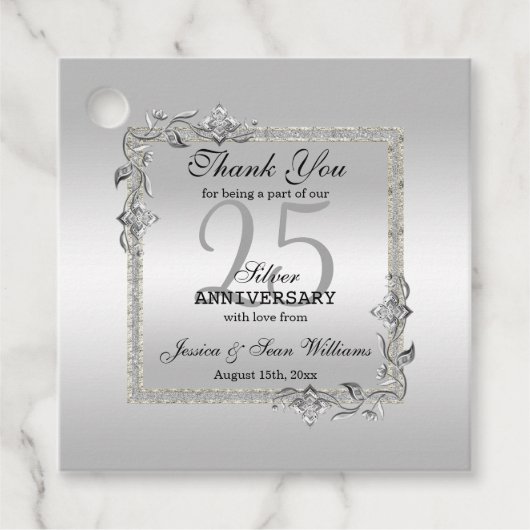 Silver Gem en Glitter 25th Wedding Jubileum Bedankjes Labels (Voorkant)