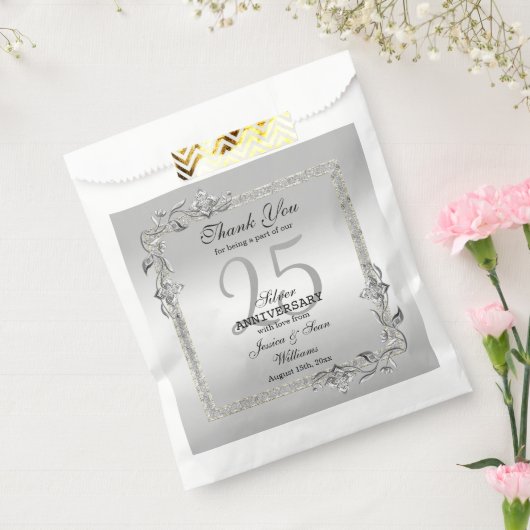 Silver Gem en Glitter 25th Wedding Jubileum Bedankzakje (Gezegeld)