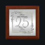 Silver Gem en Glitter 25th Wedding Jubileum Cadeaudoosje<br><div class="desc">Glamoureus en elegant poot 25th Silver Wedding Jubileum cadeaudoos met stijlvolle zilveren stenen sieraden, hoekversieringen en bijbehorend gekleurd glitter border lijst. Een romantisch ontwerp voor je viering. Alle tekst-, lettertype- en lettertypekleur kan volledig worden aangepast om aan uw vereisten te voldoen. Als je wilt helpen je product aan te passen,...</div>