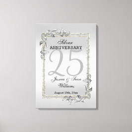 Silver Gem en Glitter 25th Wedding Jubileum Canvas Afdruk