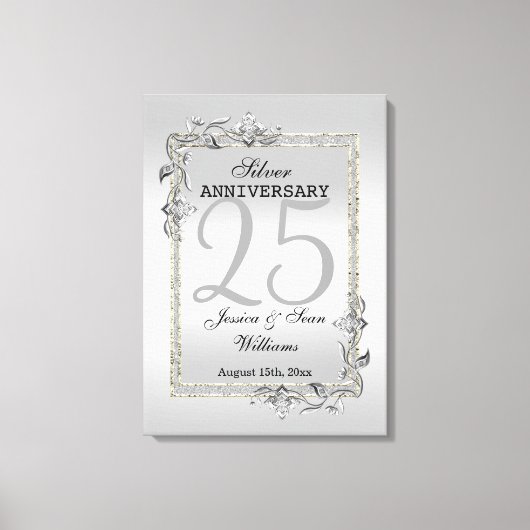 Silver Gem en Glitter 25th Wedding Jubileum Canvas Afdruk (Voorkant)