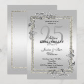 Silver Gem en Glitter 25th Wedding Jubileum Kaart (Voorkant / Achterkant)