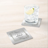 Silver Gem en Glitter 25th Wedding Jubileum Kartonnen Onderzetters (Insitu)