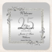 Silver Gem en Glitter 25th Wedding Jubileum Kartonnen Onderzetters (Voorkant)