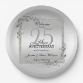 Silver Gem en Glitter 25th Wedding Jubileum Papieren Bordje (Voorkant)