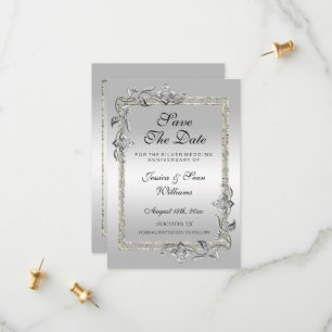 Silver Gem en Glitter 25th Wedding Jubileum Save The Date