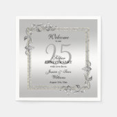 Silver Gem en Glitter 25th Wedding Jubileum Servet (Voorkant)