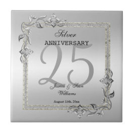 Silver Gem en Glitter 25th Wedding Jubileum Tegeltje