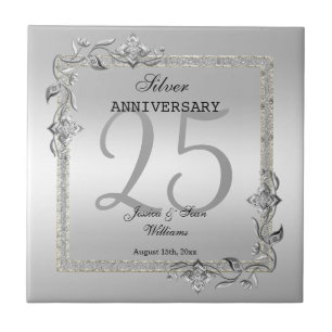 Silver Gem en Glitter 25th Wedding Jubileum Tegeltje