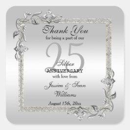 Silver Gem en Glitter 25th Wedding Jubileum Vierkante Sticker