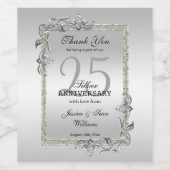 Silver Gem en Glitter 25th Wedding Jubileum Wijn Etiket (Enkel label)