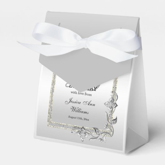 Silver Gem & Glitter 25th Birthday Party Bedankdoosjes (Voorkant Zijde)