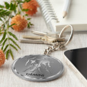 Silver Gemini ♊ de Twins - Zodiac Sign Sleutelhanger (Zijkant)