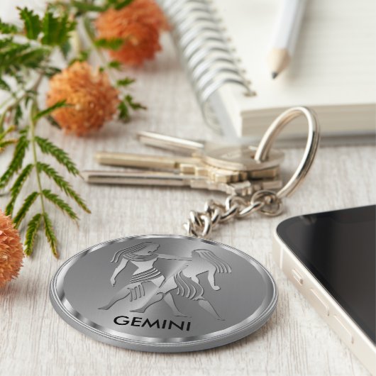Silver Gemini ♊ de Twins - Zodiac Sign Sleutelhanger (Zijkant)