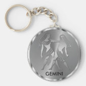 Silver Gemini ♊ de Twins - Zodiac Sign Sleutelhanger (Voorkant)