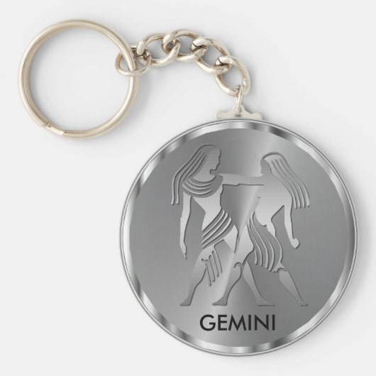 Silver Gemini ♊ de Twins - Zodiac Sign Sleutelhanger (Voorkant)