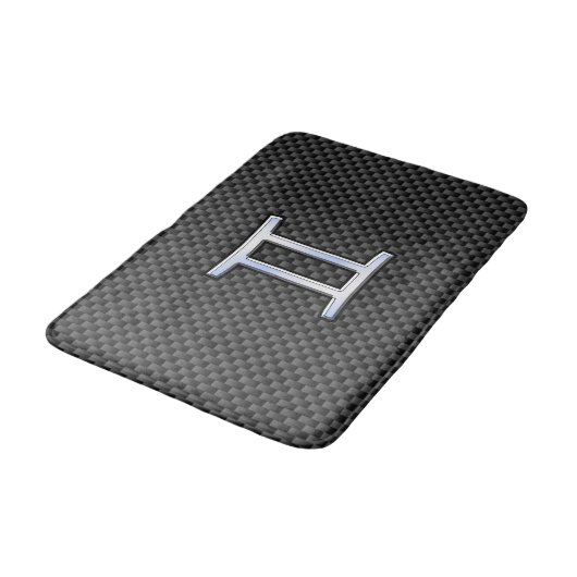 Silver Gemini Sign on Charcoal Carbon Fiber Print Badmat (Gekanteld)