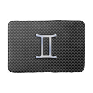 Silver Gemini Sign on Charcoal Carbon Fiber Print Badmat