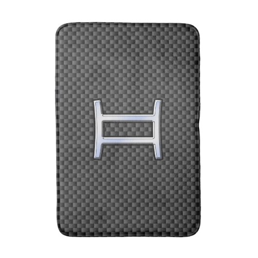 Silver Gemini Sign on Charcoal Carbon Fiber Print Badmat (Voorkant Verticaal)