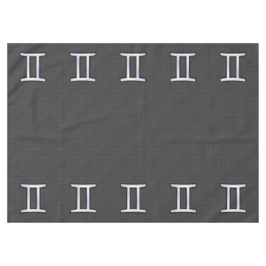 Silver Gemini Sign on Charcoal Carbon Fiber Print Tafelkleed (Voorkant (Horizontaal))