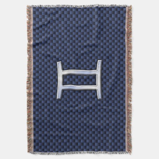 Silver Gemini Zodiac Sign Blue Carbon Fiber Print Deken (Voorkant Verticaal)