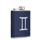 Silver Gemini Zodiac Sign Blue Carbon Fiber Print Heupfles (Rechts)