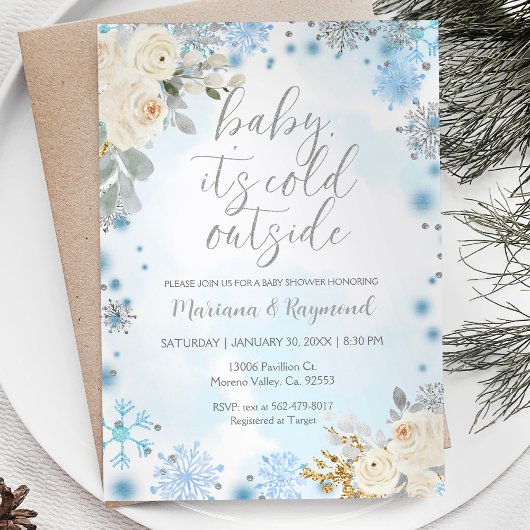 Silver Gender Neutral Winter Baby shower Invite Kaart