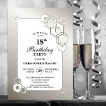 Silver Geometric 18th Birthday Party Kaart<br><div class="desc">Organize and invite your friends and loved ones to your 18th birthday party with this stylish silver hexagonal geometric birthday party invitation.</div>